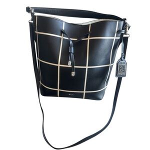 Ralph Lauren Black and White Drawstring Bucket Bag